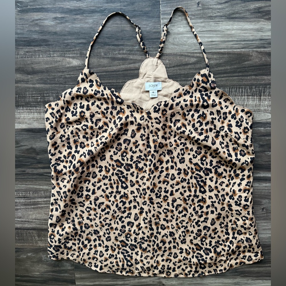 J. Crew Cream and Brown Tie Front Camisole
